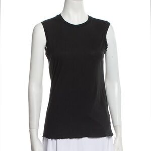 Nili Lotan Black Black Raw-Edge Trim Crew Neck Sleeveless Tank Top SZ XS